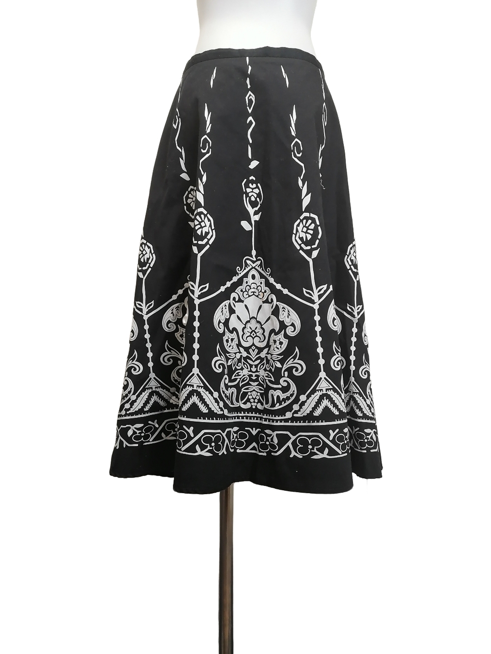 🐨 Black & White 100% Cotton Floral A-Line Midi Skirt